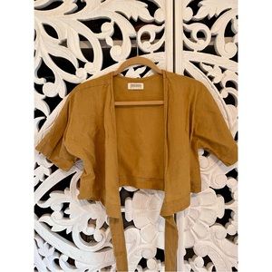 Shantima Linen Cropped Wrap Dance Top in Mustard, size S
